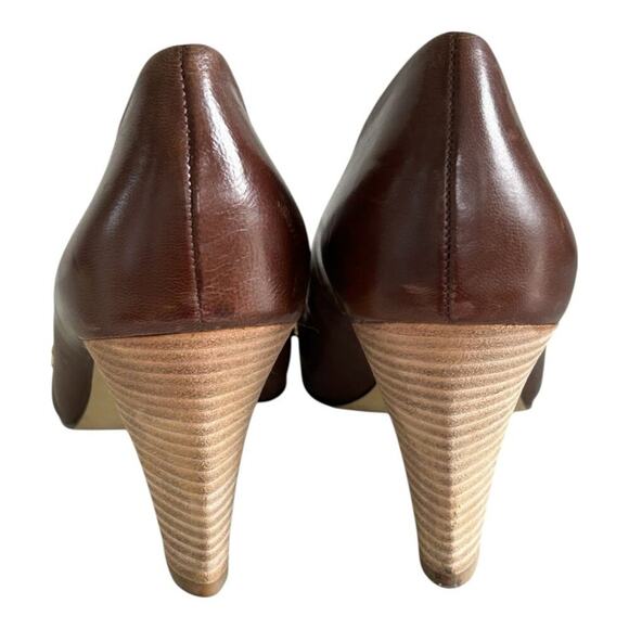 Franco Sarto Fanatic Heels Brown Studded Leather Peep Toe Stacked Heel Size 10M - Picture 9 of 14